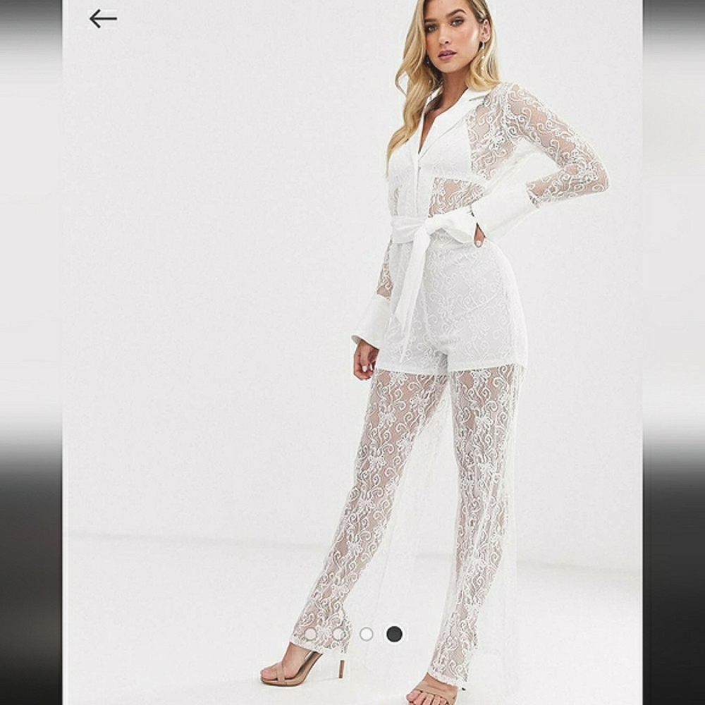 Unique21 wide leg belted white jumpsuit